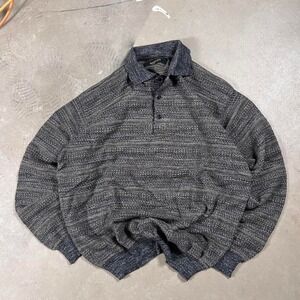 Vintage 90s gray Bachrach Italian wool blend knit polo sweater men's size large